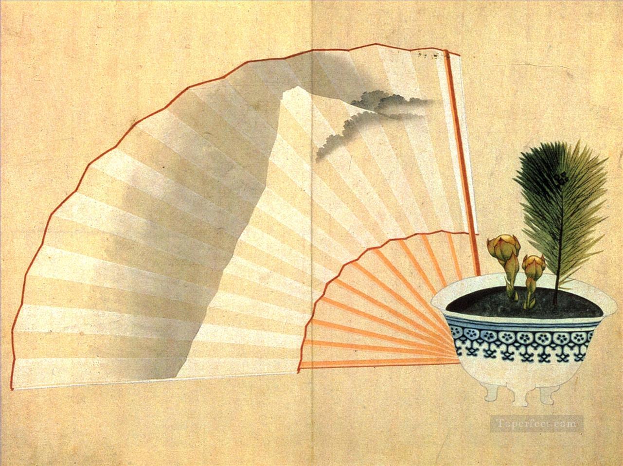 Maceta de porcelana con abanico abierto Katsushika Hokusai Ukiyoe Pintura al óleo